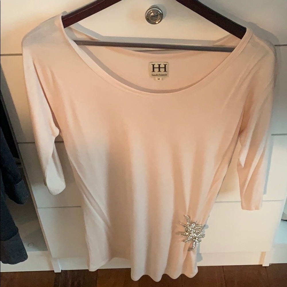 Haute Hippie Tunic Shirt with Brooch Accent
